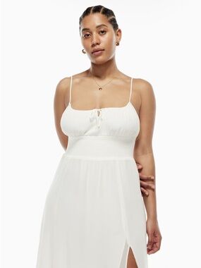 Aritzia Wilfred Genoa Midi Dress White Ivory Cottagecore Smocked Dress 2XS